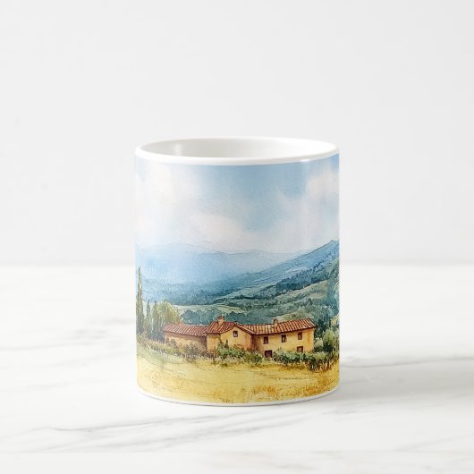 Mug Aquarelle moderne Toscan Méditerranée Campagne (Centre)