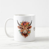 Mug Aquarelle moderne vache Highland avec fleurs (Gauche)