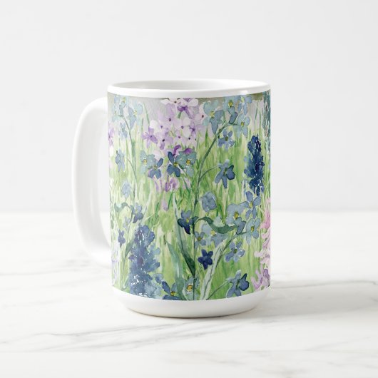 Mug Aquarelle monochrome bleu violet prairie (Devant gauche)