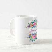 Mug Aquarelle monochrome Fleurs colorées (Devant gauche)