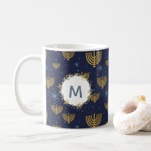 Mug Aquarelle Monogram Marine Blue + Hanoukka Motif