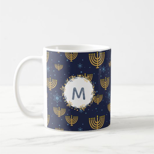 Mug Aquarelle Monogram Marine Blue + Hanoukka Motif (Gauche)