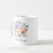 Mug Aquarelle monogramme bleu rose printemps floral (Devant gauche)