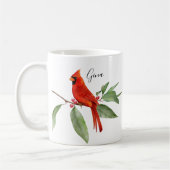 Mug Aquarelle Monogramme Oiseau cardinal rouge (Gauche)