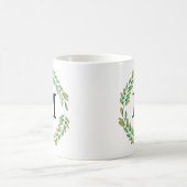 Mug Aquarelle Monogramme or Vert Feuilles couronne (Centre)