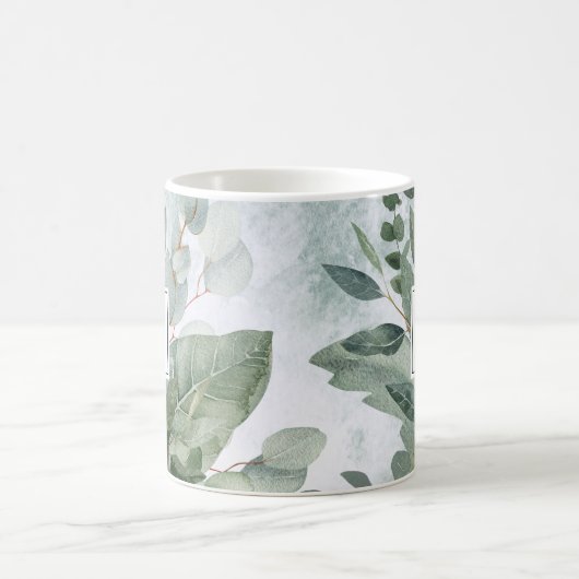 Mug Aquarelle monogramme Sage rustique Vert (Centre)