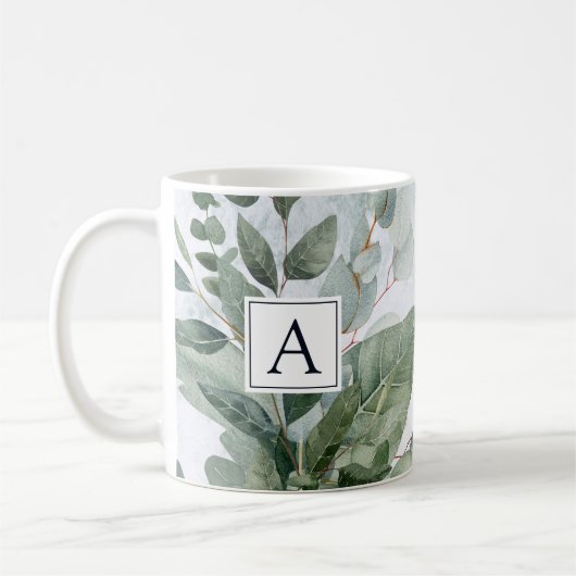 Mug Aquarelle monogramme Sage rustique Vert (Gauche)