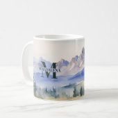 Mug Aquarelle Montagnes Paysage Nom du monogramme (Devant gauche)
