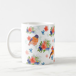 Mug Aquarelle motif avec oiseaux et fleurs