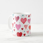 Mug Aquarelle Motif de coeur moderne rouge rose bleu (Devant gauche)