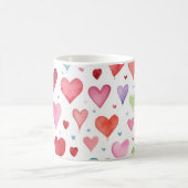 Mug Aquarelle Motif de coeur moderne rouge rose bleu (Centre)