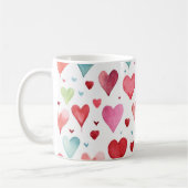 Mug Aquarelle Motif de coeur moderne rouge rose bleu (Gauche)
