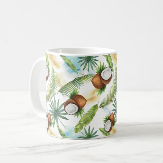 Mug Aquarelle Motif de noix de coco tropicale (Devant gauche)