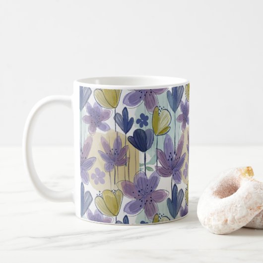 Mug Aquarelle Motif floral coloré (Avec donut)