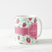 Mug Aquarelle Motif fraise avec Monogramme (Devant droit)