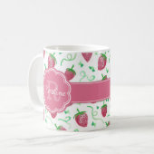 Mug Aquarelle Motif fraise avec Monogramme (Devant gauche)