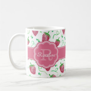 Mug Aquarelle Motif fraise avec Monogramme
