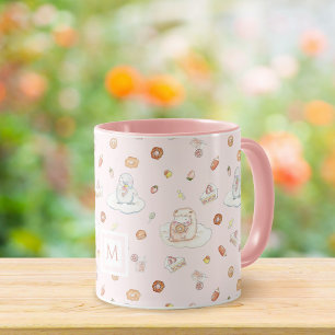 Mug Aquarelle Mouton Pingouin Desserts Monogramme rose
