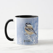 Mug Aquarelle Neige Chickadee Jardin Oiseau Nom person (Gauche)