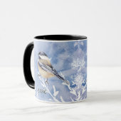 Mug Aquarelle Neige Chickadee Jardin Oiseau Nom person (Devant gauche)