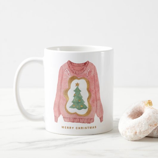 Mug Aquarelle Noël Arbre laide Sweat Holiday (Avec donut)
