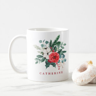 Mug Aquarelle Noël Botanique Nom personnalisé