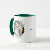 Mug Aquarelle Noël couronne Calligraphie Chien Photo (Devant gauche)