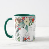 Mug Aquarelle Noël floral élégant monogramme vert (Gauche)