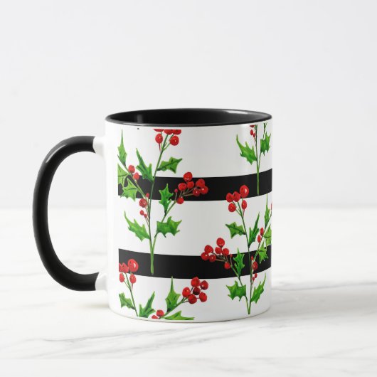Mug Aquarelle Noël Holly Moderne Motif (Gauche)