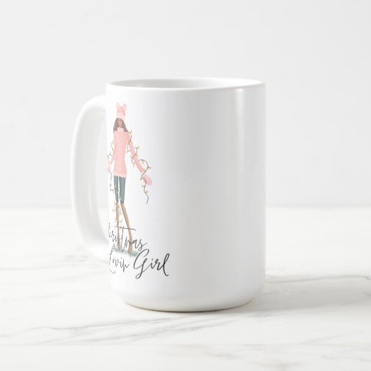 Mug Aquarelle Noël Lovin' Girl Enveloppée Dans Les Lum (Devant gauche)