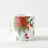 Mug Aquarelle Noël Poinsettia et Cardinal Rouge (Devant gauche)
