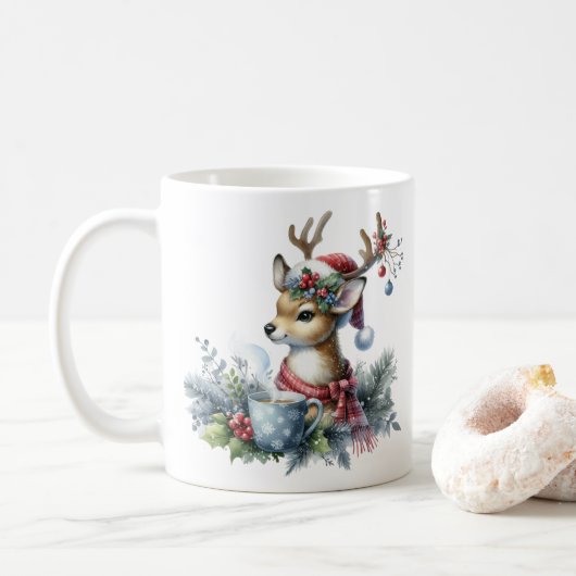 Mug Aquarelle Noël rennes (Avec donut)