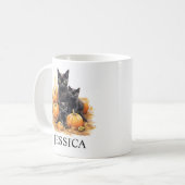 Mug Aquarelle noir Chat et chatons Citrouille (Devant gauche)
