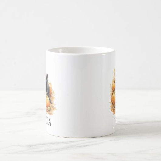 Mug Aquarelle noir Chat et chatons Citrouille (Centre)