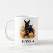 Mug Aquarelle noir Chat et chatons Citrouille (Gauche)