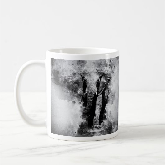 Mug Aquarelle noire et blanche africaine Eléphant (Gauche)