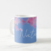 Mug Aquarelle nom bleu floral (Devant gauche)