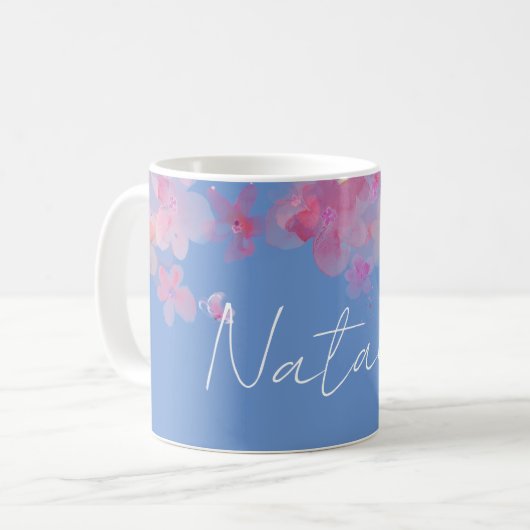 Mug Aquarelle nom bleu floral (Devant gauche)