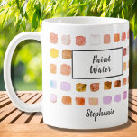 Mug Aquarelle Nom de l'artiste Peinture Rouille d'eau<br><div class="desc">Cette tasse est décorée d'une aquarelle motif d'échantillons de couleur dans les tons de terre cuite et de rouille. Les mots Paint Water sont ajoutés et une version Not Paint Water est également dans mon magasin. Parfait pour un artiste ou quelqu'un qui aime peindre. Personnalisez-le avec votre nom ou monogramme....</div>