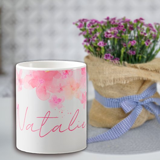Mug Aquarelle nom floral blanc