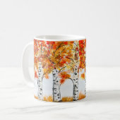Mug Aquarelle Oiseaux Arbres Automne Orange Feuille (Devant gauche)
