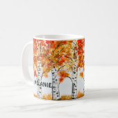 Mug Aquarelle Oiseaux Arbres Automne Orange Feuille (Devant gauche)