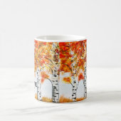 Mug Aquarelle Oiseaux Arbres Automne Orange Feuille (Centre)