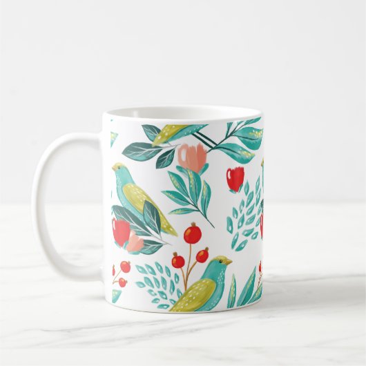 Mug Aquarelle Oiseaux, canneberge et verdure Noël (Gauche)