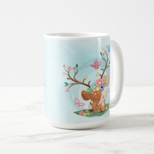 Mug Aquarelle, Oiseaux, Papillons (Devant droit)