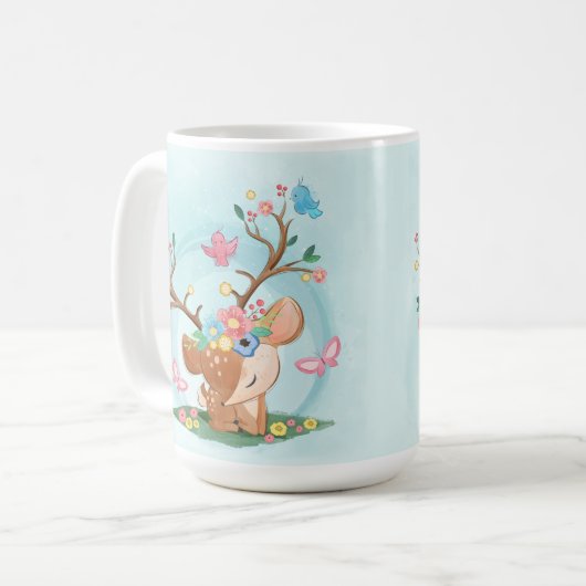 Mug Aquarelle, Oiseaux, Papillons (Devant gauche)
