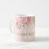 Mug Aquarelle or bleu rose rose floral Monogramme (Devant gauche)