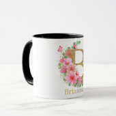 Mug Aquarelle or et monogramme floral B (Devant gauche)