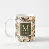 Mug Aquarelle Or Feuillage de Noël Monogramme (Gauche)