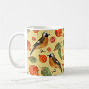 Mug Aquarelle orange Oiseaux et Motif de grenade